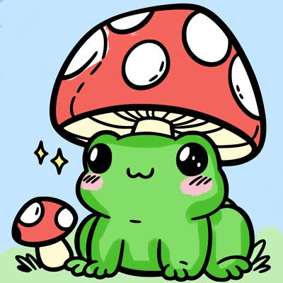 a cute frog with a mushroom hat