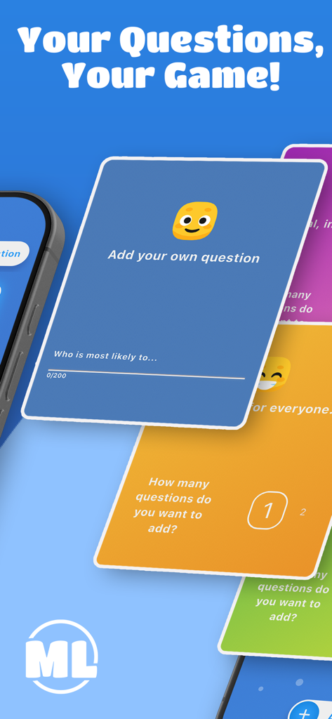 Most Likely To - Party App - Interfaz para añadir preguntas personalizadas en la aplicación de juego Most Likely To