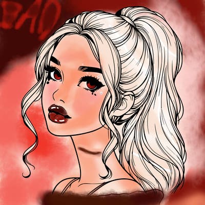 realistic girl with a ponytail on her hair and lips