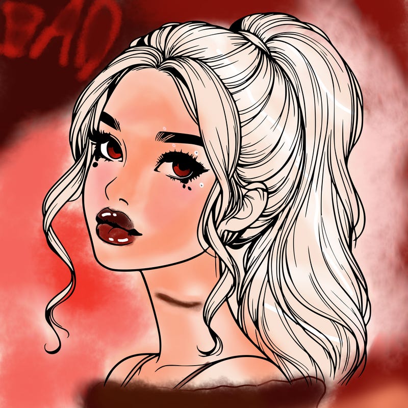 realistic girl with a ponytail on her hair and lips