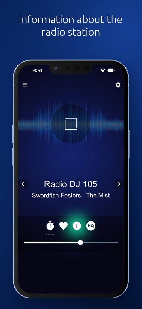 GR Radio app player interface showing radio station and song information