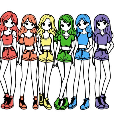 a group of girls wearing crop tops and shorts
