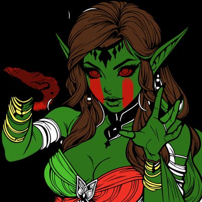 realistic scary beautiful elf sorceress casting spell