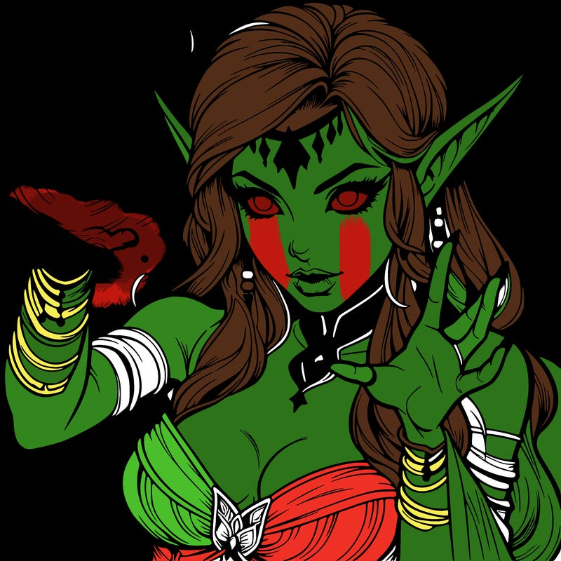 realistic scary beautiful elf sorceress casting spell