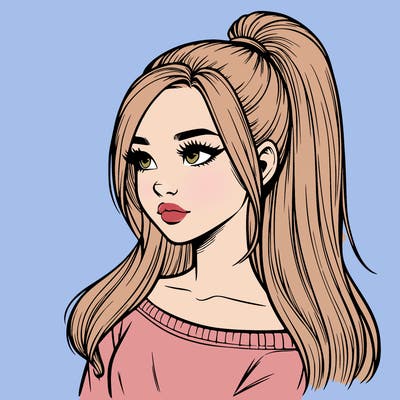 realistic girl with a high ponytail