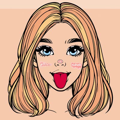 realistic girl with her tongue out