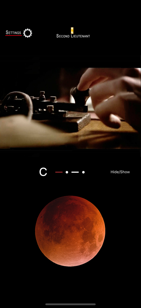 Telegraph - Morse Code ! - Oberfläche der Telegraph-App, die eine Hand auf einer Telegrafen-Taste und den Morsecode für den Buchstaben C zeigt.