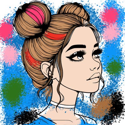 realistic girl with buns on the top of her head