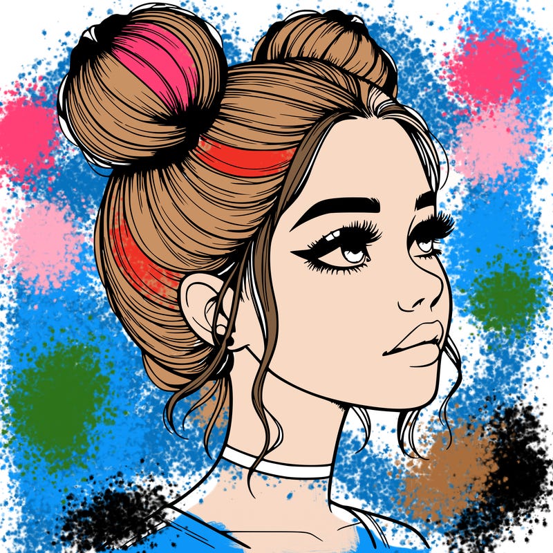 realistic girl with buns on the top of her head