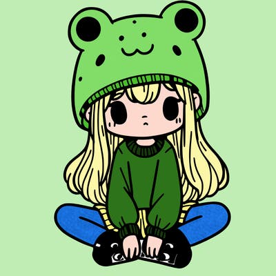 a girl wearing a frog hat and some frog socks