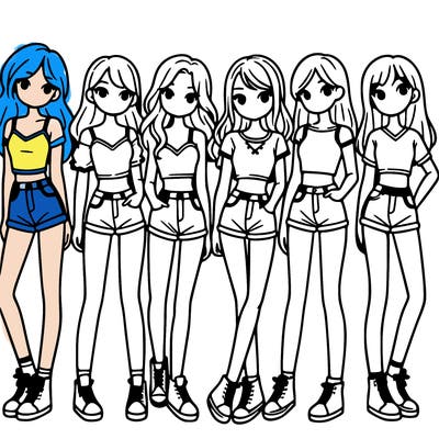 a group of girls wearing crop tops and shorts