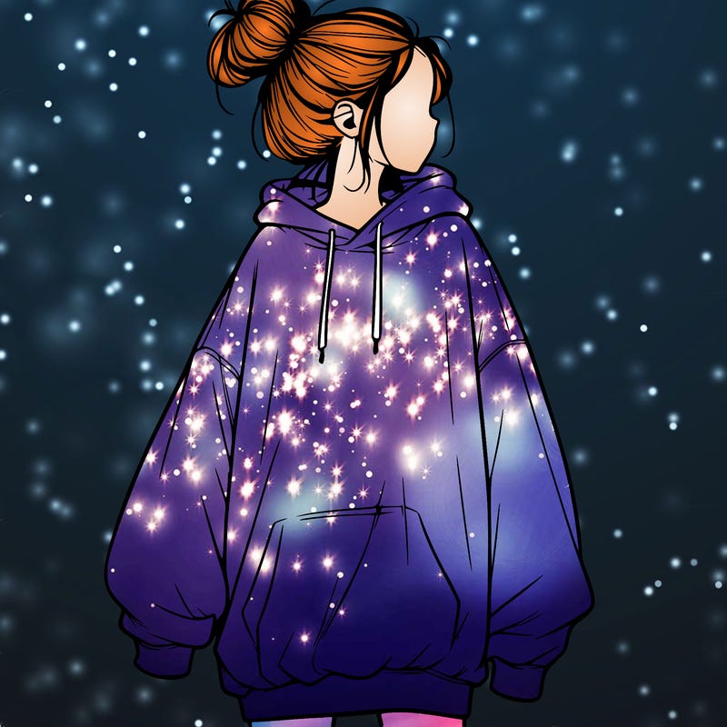 realistic girl with a oversized sweatshirt on and a bun