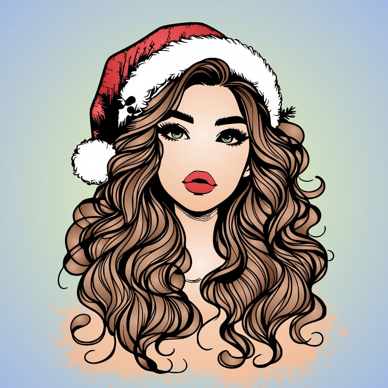 realistic christmas girl with wavy hair and lips
