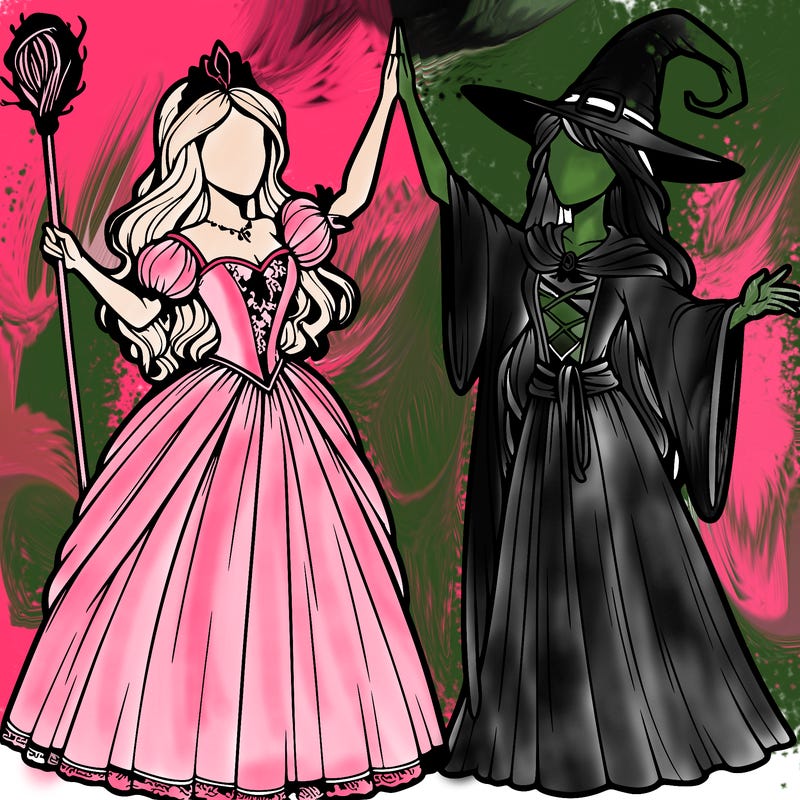 detailed realistic split of a princess and a witch