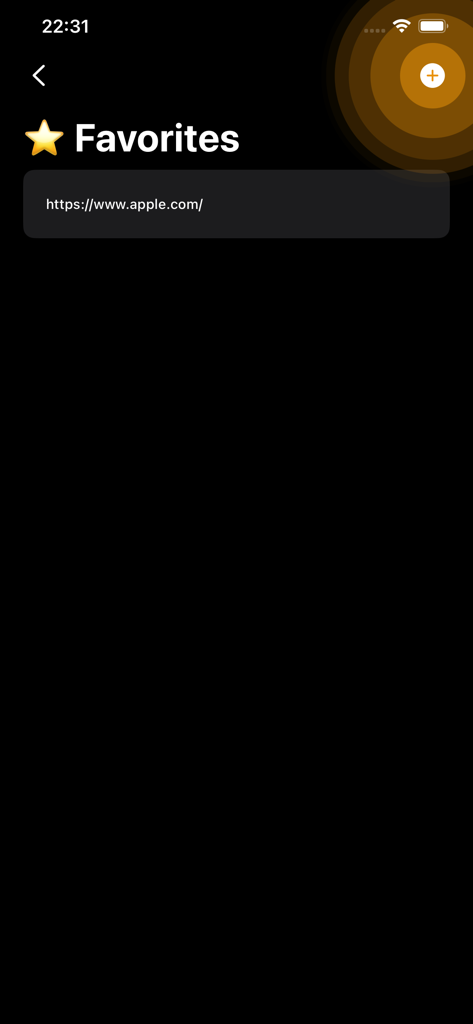 Favorites screen of the Cached View app showing a list of saved web page links