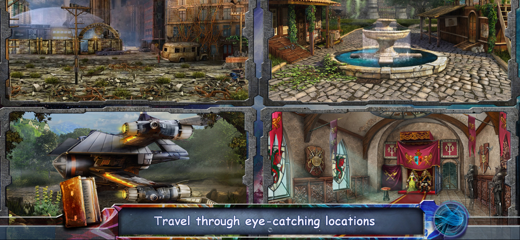 Space Legends: Full Adventure - Four eye-catching locations from the Space Legends hidden object adventure game.