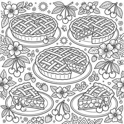 Indulge in the sweet joy of summer with this delightful coloring page featuring scrumptious cherry pies. Kids will love bringing these fruity desserts and sunny garden elements to life with their favorite colors.