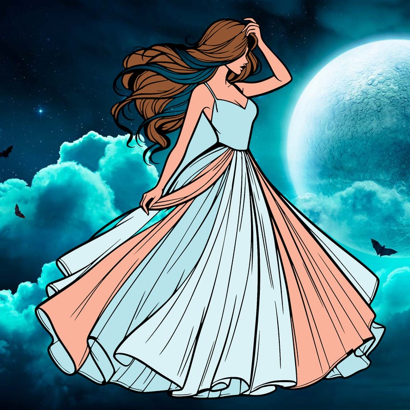 realistic woman with dress flowing in the wind