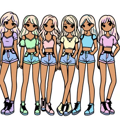 a group of girls wearing crop tops and shorts