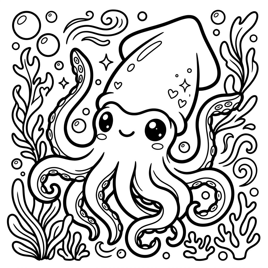 Colossal Squid Kawaii Coloring Page - Free Printable — Color Pop