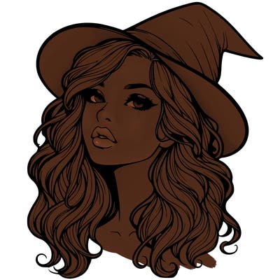 realistic witch girl with wavy hair and lips