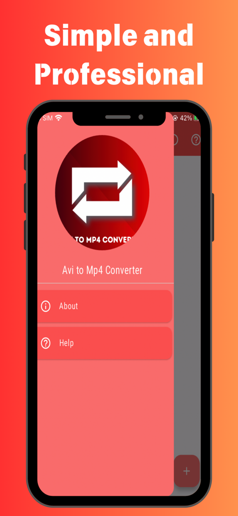 Avi to Mp4 Video Converter - シンプルでプロフェッショナルな赤いインターフェースを備えたiPhone上のAvi to Mp4 Video Converterアプリのホーム画面。