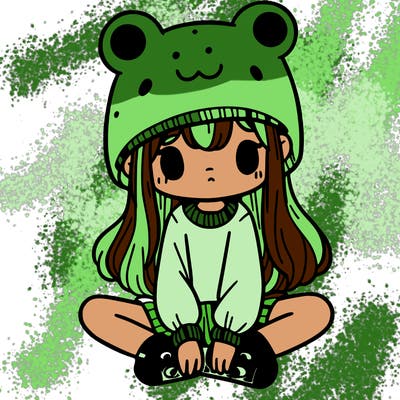 a girl wearing a frog hat and some frog socks