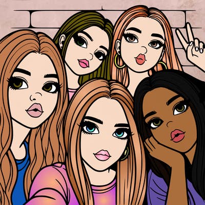 group of teen girls friends y2k up close in a selfie