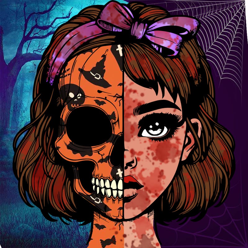 realistic girl with half skull mask