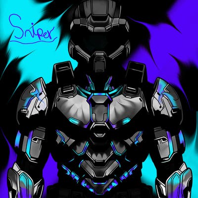 realistic warrior in futuristic armor and helmet