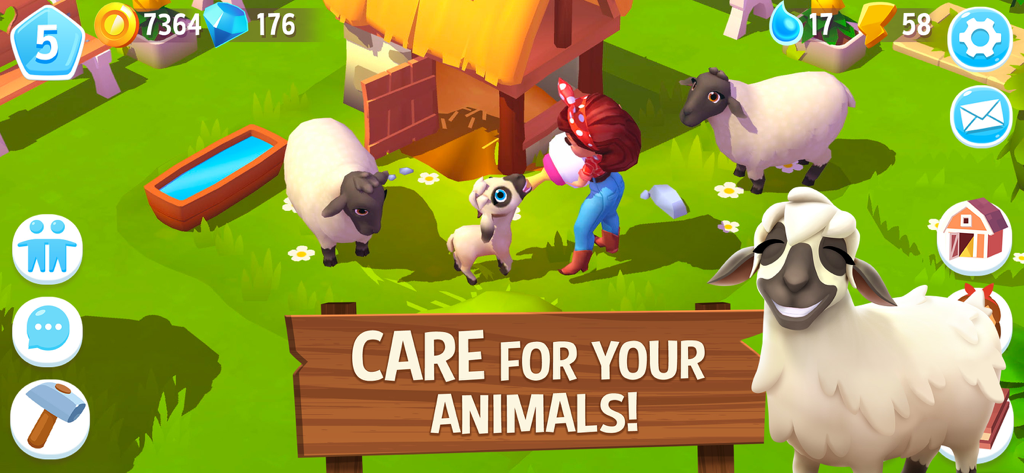 FarmVille 3 – Farm Animals - Ein Farmarbeiter füttert in FarmVille 3 ein Lammfläschchen.