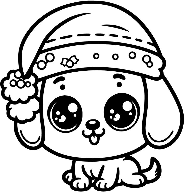 cute big eyed pupper with a santa hat on its head