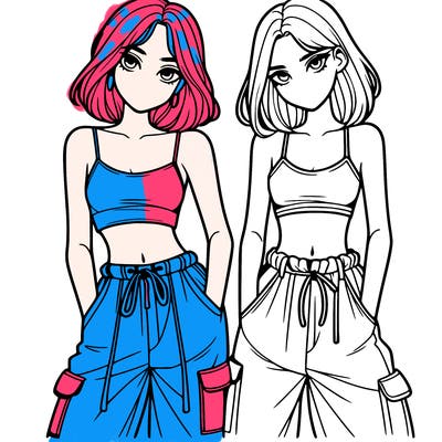 two girls with crop top with baggy pants