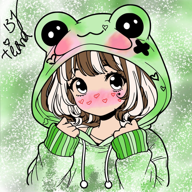 a cute teenage girl wearing a frog hoodie