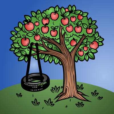 apple tree with a tire swing
