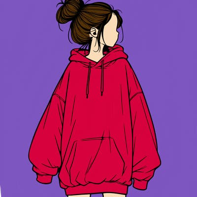 realistic girl with a oversized sweatshirt on and a bun