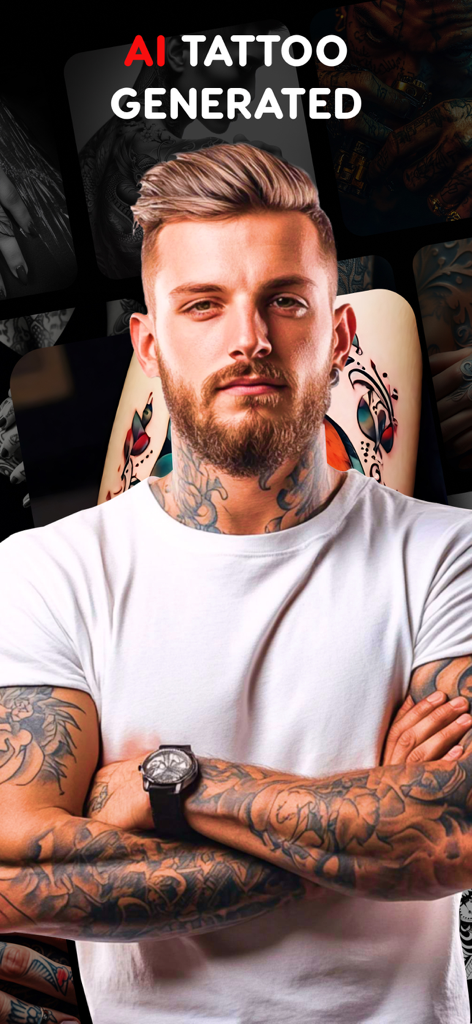 Homem exibindo tatuagens realistas criadas com software de design IA