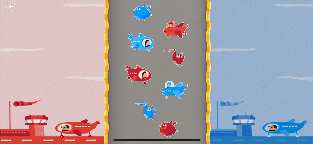 Baby Games: Ad-Free Learning - Gioco di classificazione per bambini con aeroplani rossi e blu e uccelli da spostare in aeroporti di colore corrispondente