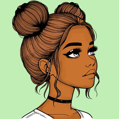 realistic girl with buns on the top of her head