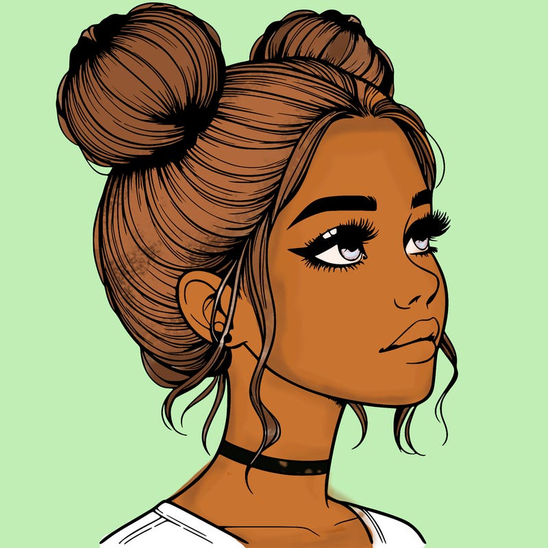 realistic girl with buns on the top of her head