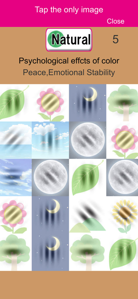 GaborPatchGame - Gabor Patch game interface showing nature-themed patterns for eye training and vision improvement.