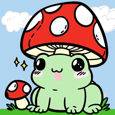 a cute frog with a mushroom hat