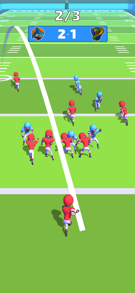 Jogabilidade 3D de futebol americano mostrando um jogador se preparando para passar a bola em um campo