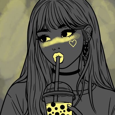 aesthetic realistic girl drinking boba