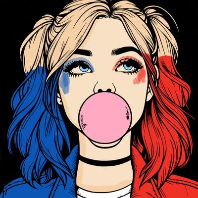 realististic girl blowing bubble -gum