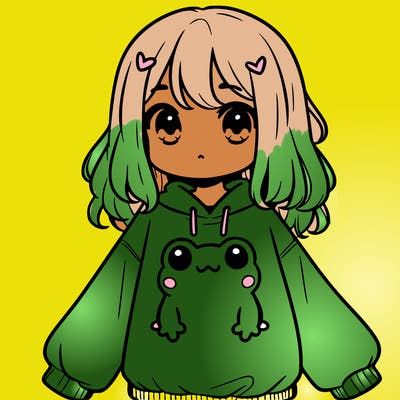 girl wearing frogging sweatshirt