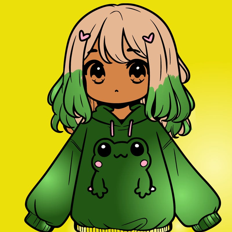 girl wearing frogging sweatshirt