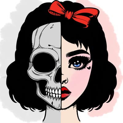 realistic girl with half skull mask