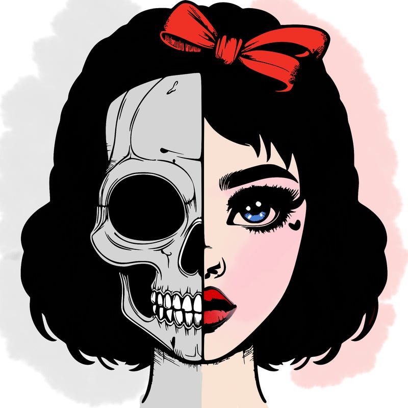 realistic girl with half skull mask