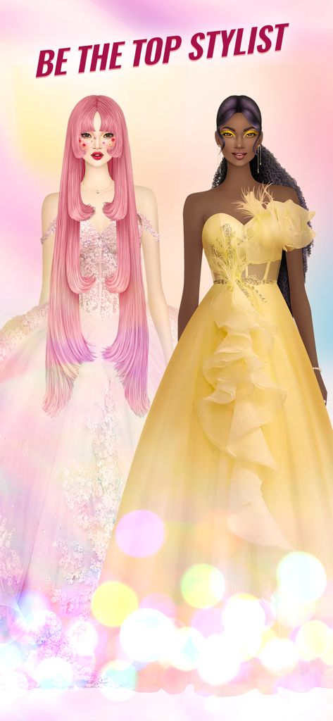 Dos modelos diversas luciendo elegantes vestidos de noche en el juego Covet Fashion